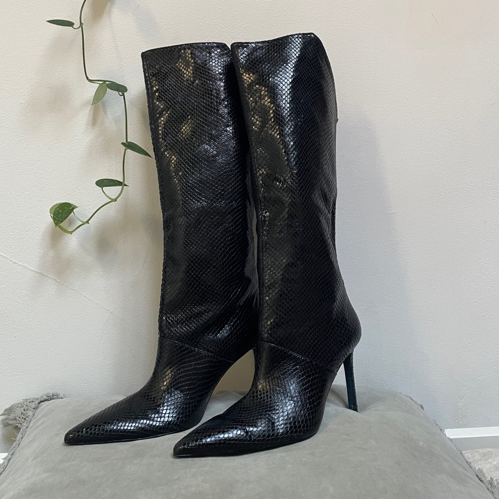 NWT ZARA GENUINE LEATHER SNAKESKIN KNEE HIGH BOOTS